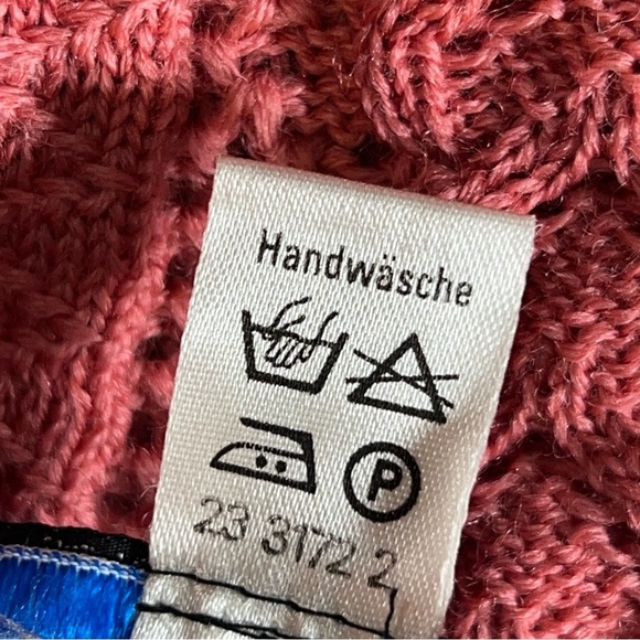 Vintage Allen Länder 100% Pure New Wool Cable Knit Cardigan Sweater in Pink S/M - Picture 10 of 10